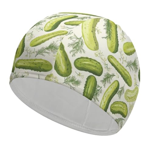Dill Pickles Funny Swim Cap for Adults Swimming Hat Long and Short Hair Bathing Caps for Men Women