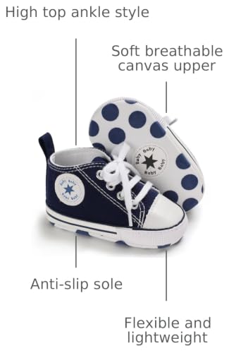 Image of Unisex Baby Girls Boys Canvas High-top Shoes, Newborn Infant Anti-Slip Soft Sole Frist Walking Breathable Sneakers
