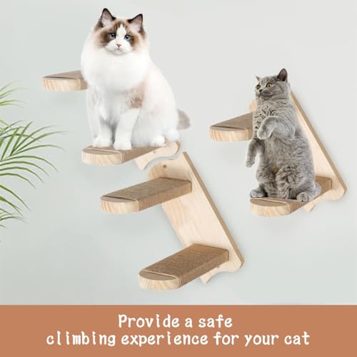 Katzentreppe 2 Stufen, Katzenleiter Mit Juteseil, Katzentreppe Wand, Katzenbretter Für Die Wand, Katzen Treppe, Katzentreppe Kletterwand Katzen Für Katze Klettern Spielen, Natürliche Holzfarbe
