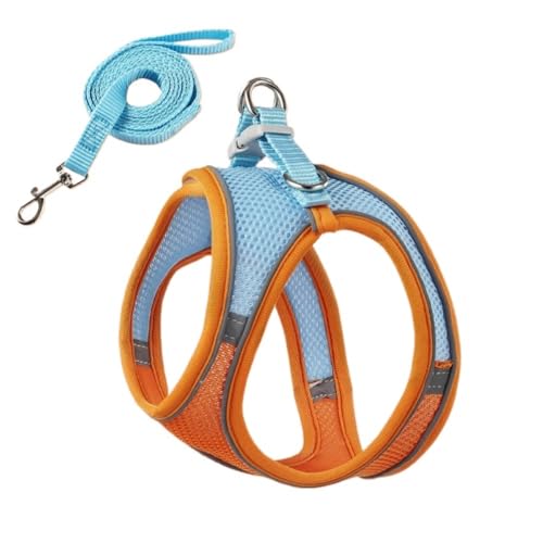 Adjustable Arnés para gatos con correa reflectante, antifuga y transpirable para gatos (naranja y azul, L)