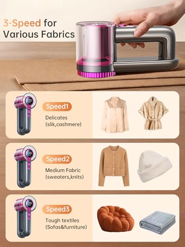 DRFLASH 2-in-1 Fabric Shaver Rechargeable - 3 Speeds Lint Remover with Digital LED Display & Type-C Fast Charging Port, Electric Sweater Defuzzer for Clothes, Furniture, Couch, Blanket - Image 5