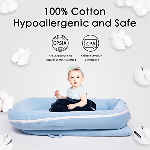 Image of Waterproof Corduroy Lounger Cover for Dockatot Deluxe+ Docks | MEXXI Breathable Cotton Baby Lounger Extra Cover | Hypoallergenic Baby Nest Replacement Cover (Cover Only) (Baby Blue)