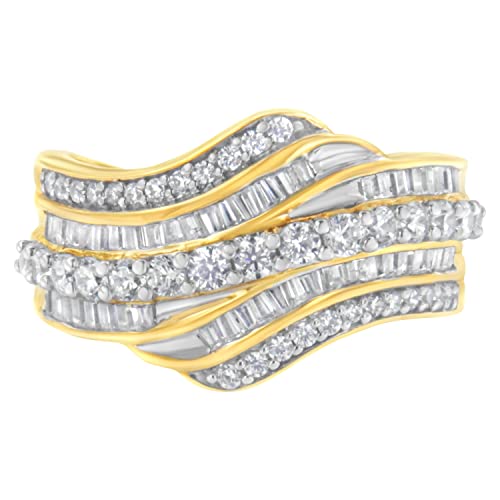 Haus of Brilliance 10K Yellow Gold 1.0 Cttw Baguette and Round Diamond Multi-Row Wave Bypass Ring (I-J Color, I1-I2 Clarity) - Ring Size 7