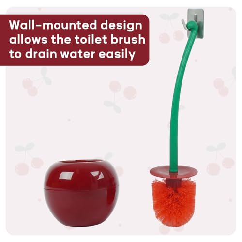 Image of DORA BRIDAL Toilet Brush and Holder Set, Cute Cherry Toilet Brush and Bowl with Long Handle, Bathroom Household Tool Cleaner Accessories for Cherry Shape Decor(1 Brush, 1 Holder) (Red, One Size)