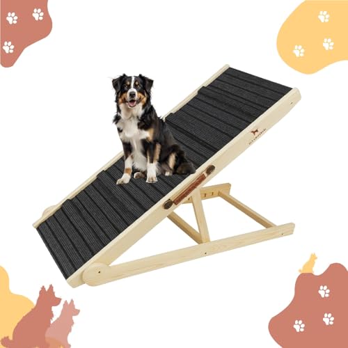 ELY UNIVRSAL Adjustable Dog Ramp for Bed – 12.2 to 25.5 Inches Foldable Pet Ramp for Large Dogs, Solid Wood Ramp for Dogs to Get on Bed, Couch – 200 LBS Load, Non-Slip