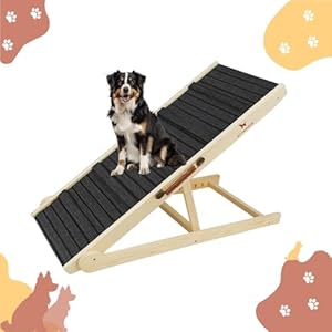 ELY UNIVRSAL Adjustable Dog Ramp for Bed – 12.2 to 25.5 Inches Foldable Pet Ramp for Large Dogs, Solid Wood Ramp for Dogs to Get on Bed, Couch – 200 LBS Load, Non-Slip