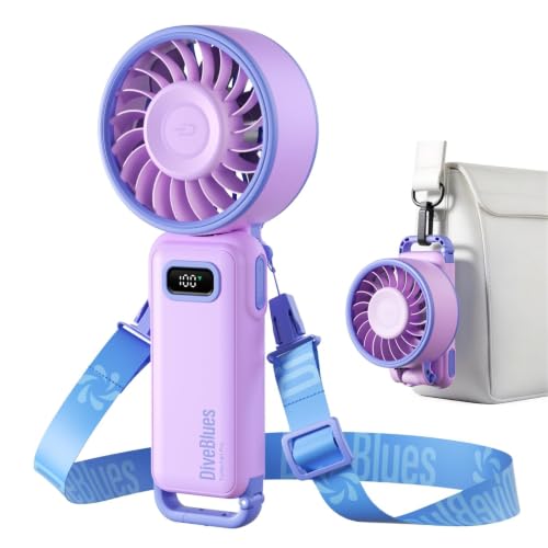 Image of Diveblues Portable Turbo Fan, Purple Personal Neck Fan, Small Travel Fan | 7.4m /s High Speed, 180 Foldable 4-in-1, 100 Speed Stepless Control, USB-C Rechargeable