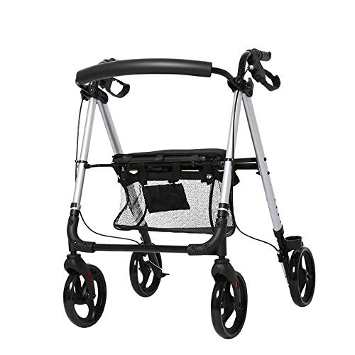 Rollator pliable compact à 4 roues avec assise et porte-canne
