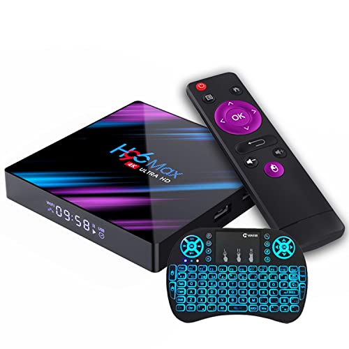 Android TV Box 11.0 4GB RAM 64GB ROM Set Top Box Smart TV Box RK3318 Ultra HD 4K HDR AV1 WiFi 2.4G 5.8Ghz BT 4.1 USB 2.0 con Mini Teclado Retroiluminado Inalámbrico,4gb+64gb