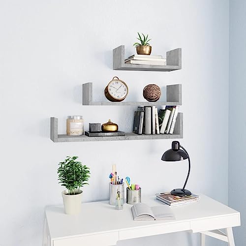 TOPGHOY Set of 3 Concrete Grey Floating Shelves Small Medium