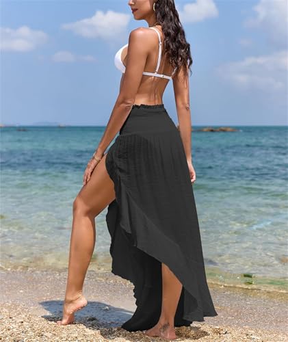 BONVEN Womens Boho Beach Skirt Cover ups High Waisted Flowy Summer Maxi Skirt Bathing Suit High Slit Skirts4