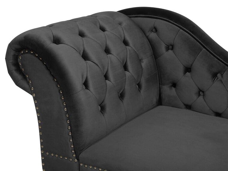 Image of Velvet Modern Chesterfield Chaise Lounge Couch 166 X 63 X 76 for Your Loving Space (Black, Right Arm)