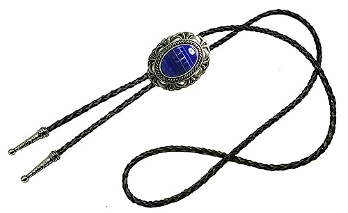 Image of Moranse Bolo Tie with Natural Tiger Eye Stone Celtic Style Genuine and Cowhide Rope