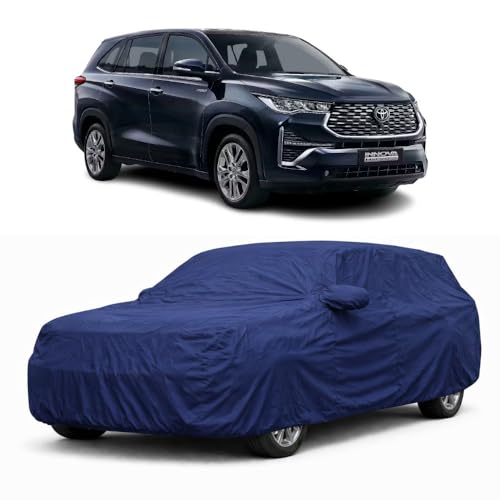 Image of Car Body Cover Compatible with Toyota Innova | Water, Dust & UV Protection | Mirror Pockets | Elastic Grip | Triple Stitch Toyota Innova Car Cover (Blue)
