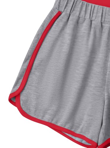 Image of Girl's 2 Piece Outfits Cute Summer T-Shirt and Graphic Shorts Clothing Sets Red Grey 7-8Y