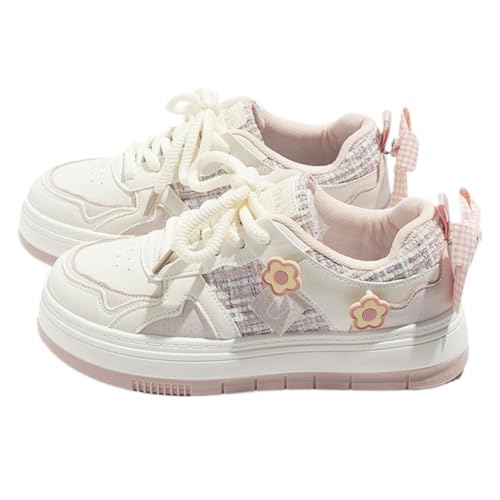 Loizziuy Women's Floral Adorable Mesh Ventilated Y2k Chunky Punk Sneakers Platform Heel Walking Travel Street Life (US 5.5,White,5.5)