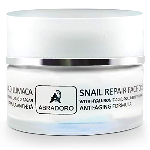 Crema Viso Donna Bava di Lumaca Acido Ialuronico Biologica con Collagene Olio di Argan e Vitamina E Antirughe IdraIante Antimacchie Giorno e Notte 100% Bio Made in Italy Collo Decolletè Vegan