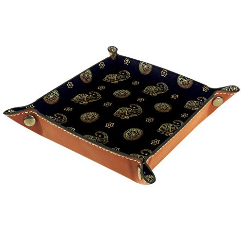 Preisvergleich Produktbild XiangHeFu Nahtloses Blumenmuster des Elefanten Valet Tray Ledertablett Leder Catchall Schlüssel Handy Münzkasten für Schlüsselgeld Nachttisch Storage Container Box Organizer