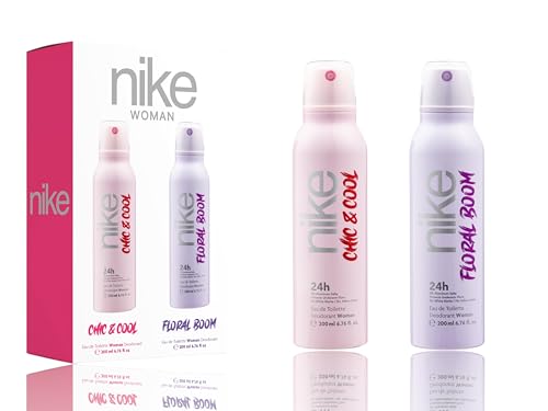 Image of Nike Reloaded Combo Packs - Deodorant Spray for Men & Women | 24-Hour Freshness | Set of 2 (200ml Each) (Floral Bloom (Women) + Chic & Cool (Women))