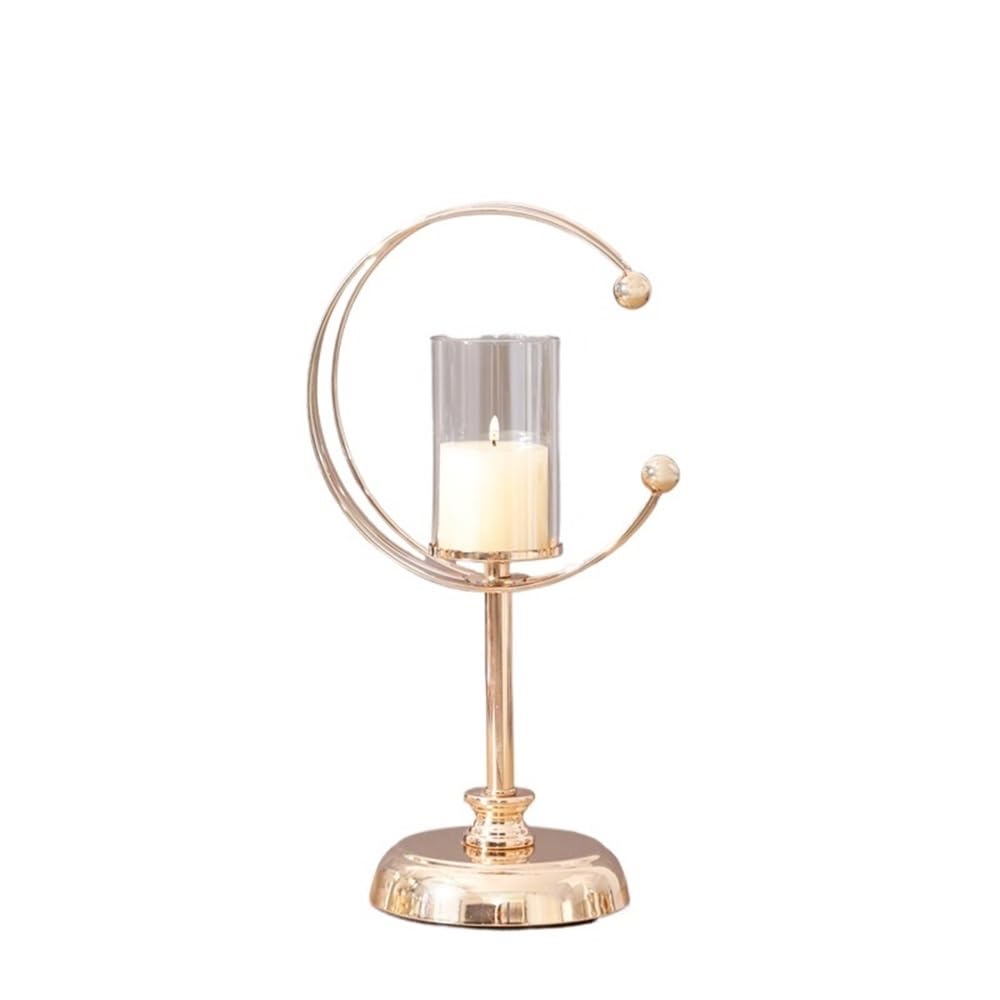 SDGBCXD candlestick holder, Modern Alloy Glass Candlestick Minimalist Decorative Ornament Dining Table Candle Holder Decor(M)