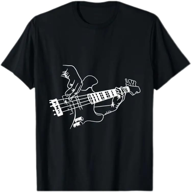 Amazon | ベースギター デザイン Tシャツ, 白線画プリント, ブラック