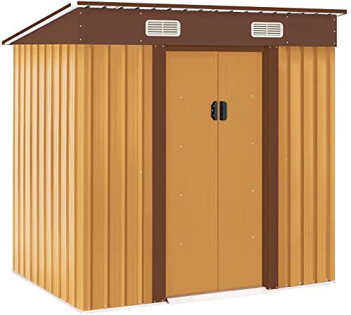Solaura 6'x4' Outdoor Vented Storage Shed Garden Backyard Tool Patio Steel Cabin (Yellow)