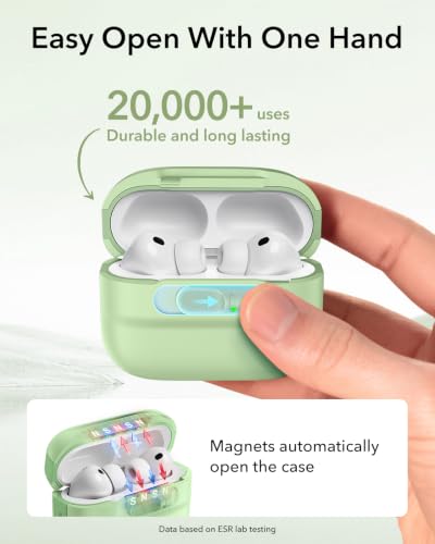 Image of ESR for AirPods Pro 3 Case (2025), Compatible with AirPods Pro 3 (USB-C Cable), MagSafe Ready, Magnetic Lid Lock, Full Drop Protection Cover with Lanyard, Light Green
