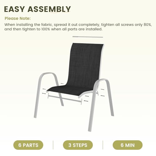 Image of UDPATIO Patio Chairs Set of 6, Stackable Silver Outdoor Dining Chairs with High Back, Breathable Textilene Fabric Outdoor Chair All Weather, 350LBS Capacity for Garden, Backyard (Black)