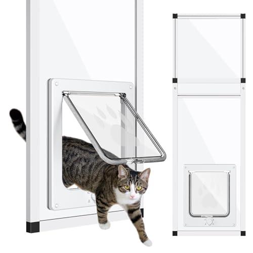 Vertical Cat Door for Window Fits 31-42 Height Window 1-Min Install | Aluminum Frame + HD Glass | Weatherproof Design | Magnetic Closure Window Cat Door Insert Adjustable Pet Door Window for Cats