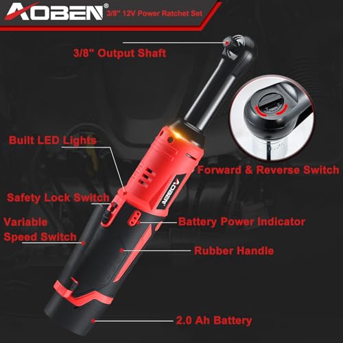 Image of AOBEN 3 /8 inch 40 Ft-lbs Cordless Electric Ratchet Wrench Kit with Variable Speed, Lithium Batteries
