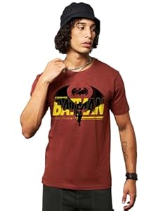 Bewakoof X DC Batman T-shirt en coton mélangé imprimé graphique coupe droite demi-manches col rond | Bewakoof Air 1.0 | T-shirt pour homme | T-shirt pour homme en coton | T-shirts pour hommes élégants