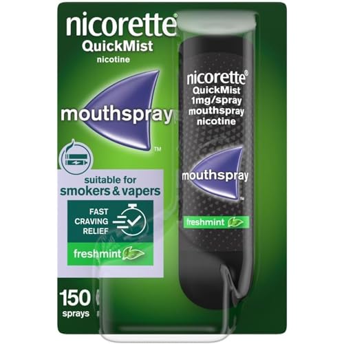 Nicorette QuickMist Mouthspray, Freshmint (1 x 150 Sprays) Smoking or Vaping Cessation Aid, designed to start reducing cravings in 30 seconds (Quit Smoking or Quit Vaping Aid)