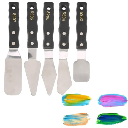 5PCS Painting Knife Set, Palette Knife Set Stainless Steel Spatula Palette Knife Painting Tools Mixing Scraper Versatile Oil Paint Spatula Oil Painting Accessories