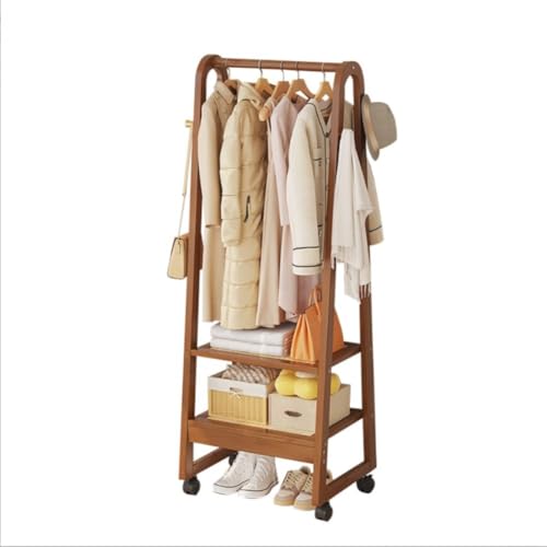 FGXHHS Portable Bamboo Clothes Rack with Double Shelves, Hanr Hoo & Shoe Sto - Free Standing Coat Stand for Smals, Ideal Wooden nizer Home Office