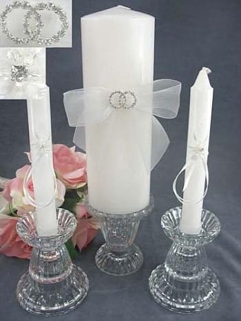 Rhinestone Rings Wedding Unity Candle Set