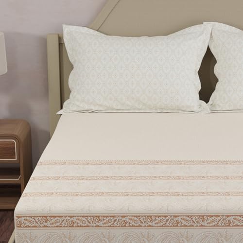 Image of Layers 100% Cotton King Size Bedsheet Set | Cream Ethnic Print | 120 TC Forever Collection | Soft & Breathable | Washable Bedsheet with 2 Pillow Covers | All Season