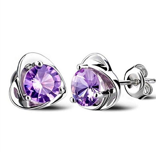 Ohrringe ohrstecker damen silber 925 mit Lila Zirkonia Herzform Klein Studs Schmuck Geschenk für Damen/Frau/Freundin/Tochter Cover