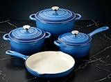【All-in-One 4-Piece Cookware Set for Versatile Cooking】This complete enameled cast iron cookware set includes a 10.25" skillet, 2QT saucepan with lid, 2.8QT small Dutch oven, and 4.8QT large Dutch oven with lids. Perfect for everyday tasks from fryin...