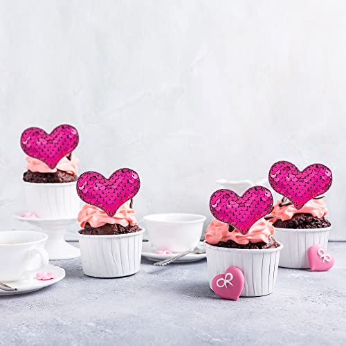 24Pcs Valentines Day Heart Cupcake Toppers Rose Red Valentines Day Cupcake Picks Decorations For Valentine's Day Theme Wedding Engagement Bridal Shower Birthday Party Cake Decorations Supplies #TOP4