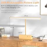 Lightbiz Picture Lights for Wall, 5400mAh Rechargeable Wall Lights with Remote, Dimmable and 3 Colour Temperatures Paintings Light Battery Operated, Art Display Lighting with Timer Function - Gold - Image 6