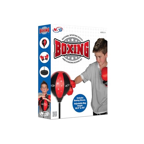 NSG Punching Bag and Boxing Gloves Set for Kids Freestanding Base Punching Ball with Spring Loaded Height Adjustable Stand, Junior Boxing Gloves, and Hand Pump Ages 3+ (JS1000)