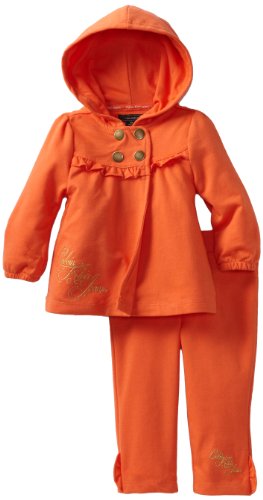 Calvin Klein Baby Girl's Hooded Pant Set, Orange, 24 Months