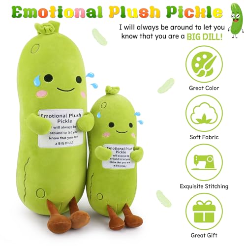 Sprinqdawin Emotional Plush Pickle,Pickle Stuffed Animal-20” Plushies Cucumber Stuffed Animal with Positive Warm Words,Kawaii Plush Toy Vegetable Plushie Pillow,Birthday Gifts for Kids Adult,1pcs — view 4