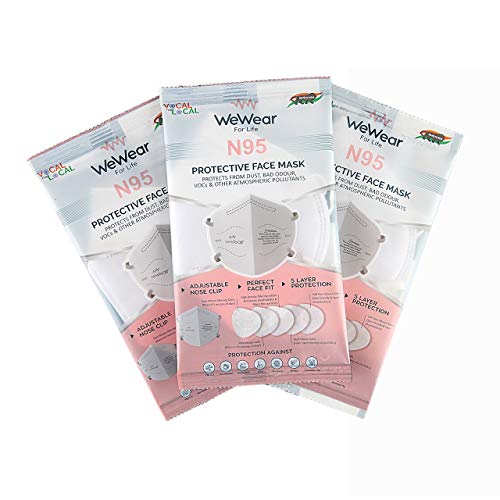 Image of WeWear Non-Woven Fabric Disposable N95 Mask 9050 Respirator, Filtration efficiency > 95% (PM 2.5), EN149 European Standards Approved, CE, ISO Certified (Assorted, Without Valve, Pack of 5) for Unisex