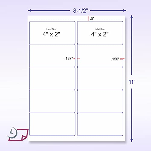 Assorted Fluorescent Labels | 5 Colors - Green, Orange, Blue, Yellow And Pink | 5 Sheets Of Each Color | 4"X 2" - 10 Per Page | 250 Labels #TOP2