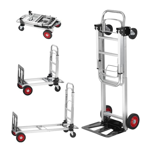2 in1 Convertible Hand Truck, Folding Aluminum Hand Trucks 400lb Load Appliance Dolly, Heavy Duty Dolly Cart Converts Platform Cart, Portable Cart Luggage,Travel,Moving,Shopping,Office Use