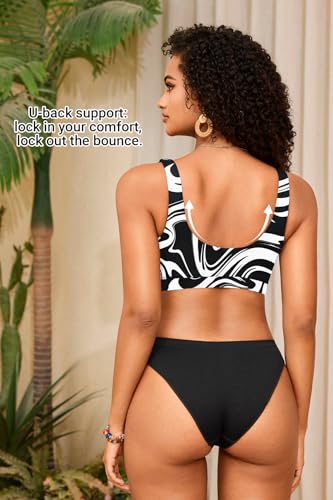 Image of Women Sport Bra Swimsuit Top - Swim Bra Bikini Top Only Scoop Neck Bathing Top 2025 Swimwear