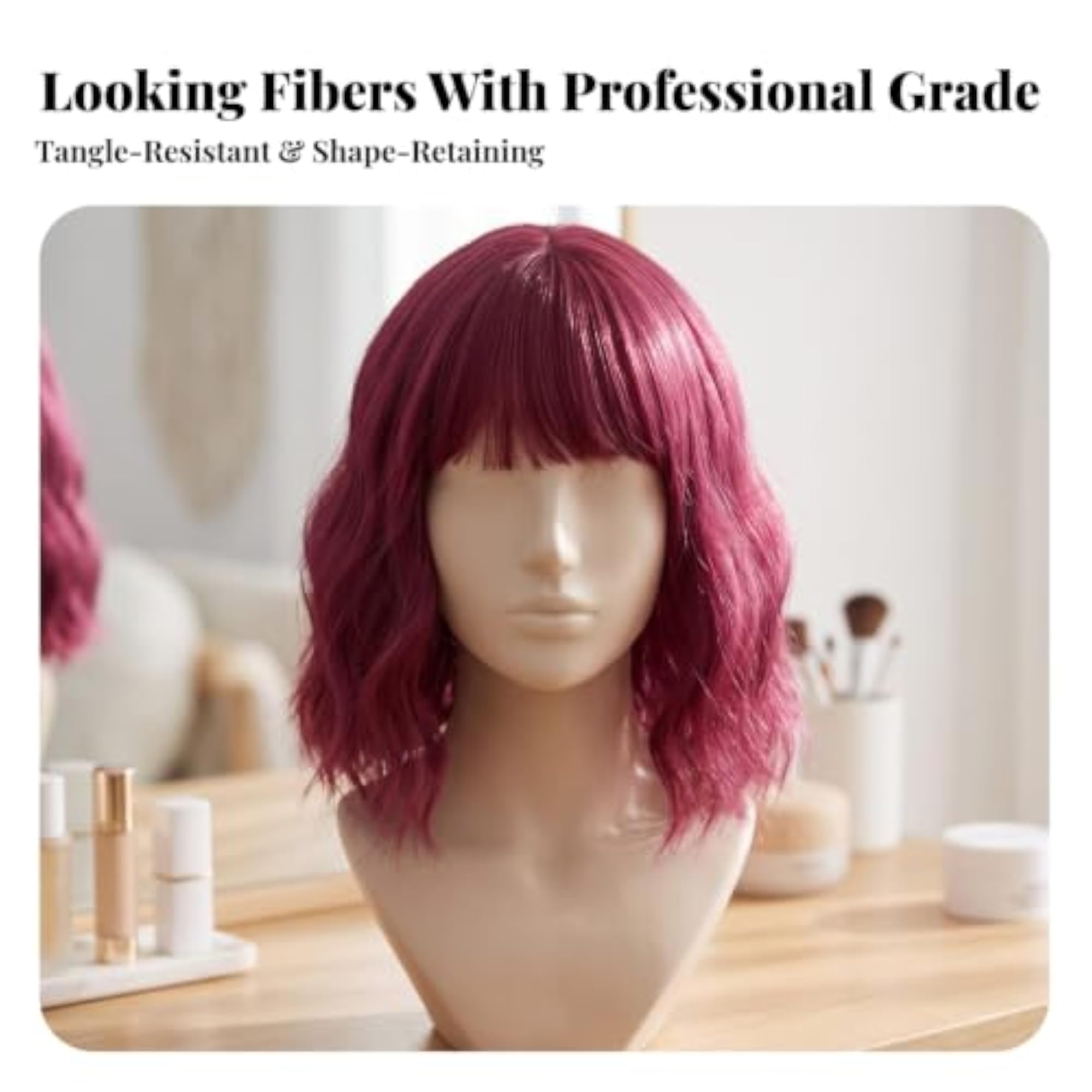 Women's Shoulder-Length Short Wavy Hairpiece with Bangs, Photoshoot