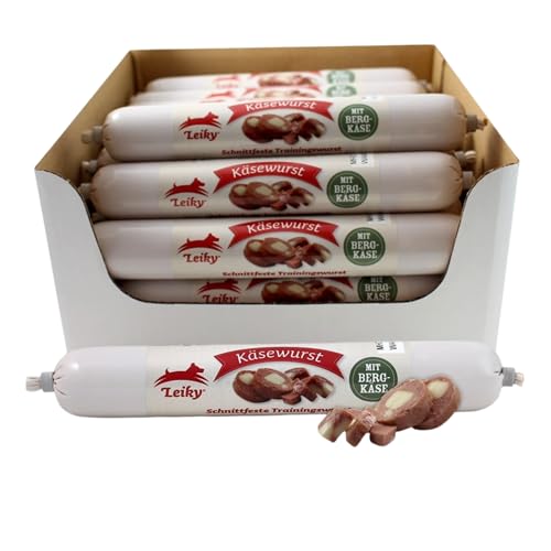 Leiky Käsewurst mit Bergkäse für Hunde, 28 x 100 g – schnittfeste Trainingswurst