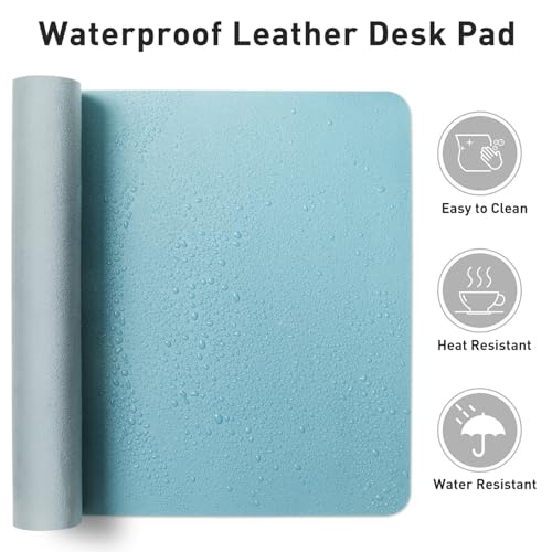 Image of Aothia Large PU Leather Desk Pad Protector - Non-Slip Mouse Pad & Writing Mat for Office /Home, Waterproof, Easy to Clean(36 inch x 17 inch, Blue Topaz)